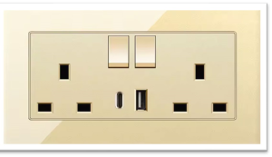 6X3 DOUBLE SOCKET USB + USB PLASTIC GOLD GLASS