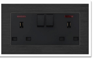6X3 NORMAL DOUBLE SOCKET PLASTIC BLACK ALUMINIUM