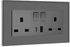 6X3 DOUBLE SOCKET USB + TYPE C PLASTIC GREY GLASS