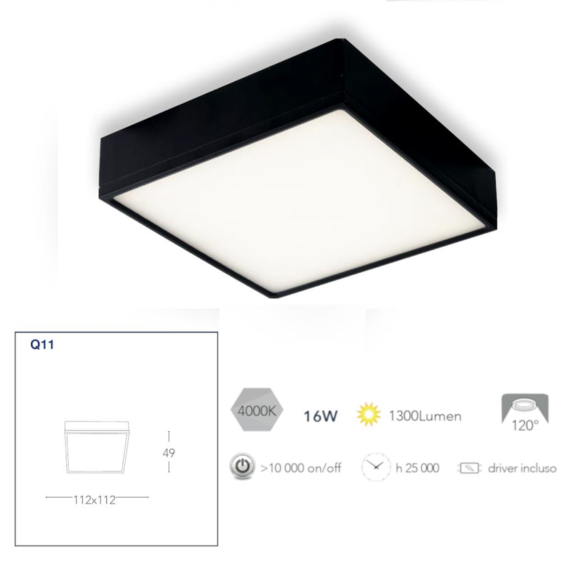FAN KLIO SURFACE PANEL 16W SQUARE BLACK 4000K