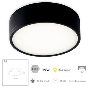 FAN KLIO  SURFACE PANEL 22W ROUND BLACK 4000K