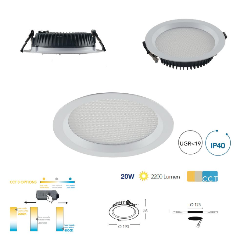 FAN CEILING RECESSED 20W 3CCT